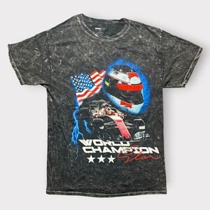 Fashion‎ Nova Men World Champion Racing Graphic T-Shirt Acid Wash Black Medium